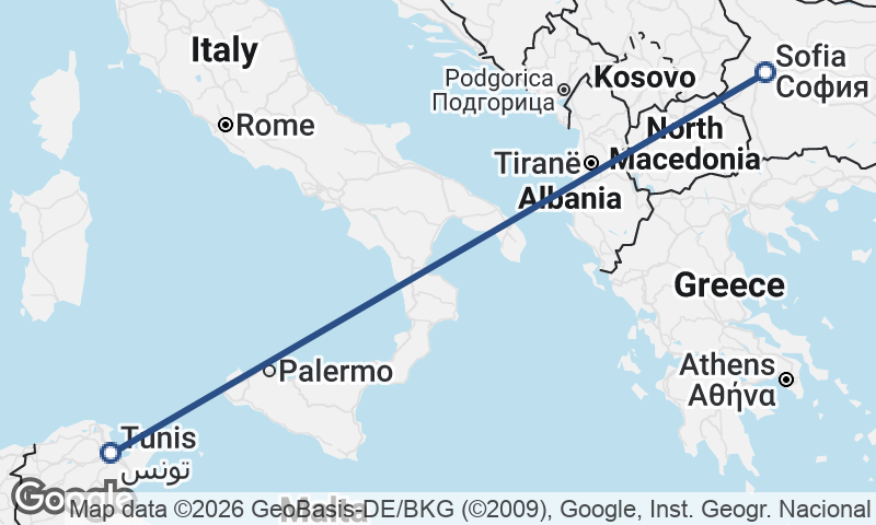 Tunis to Sofia
