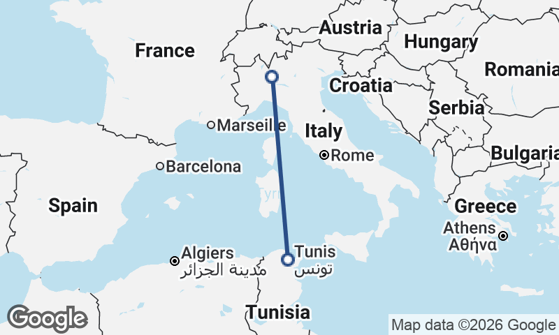Tunis to Milan
