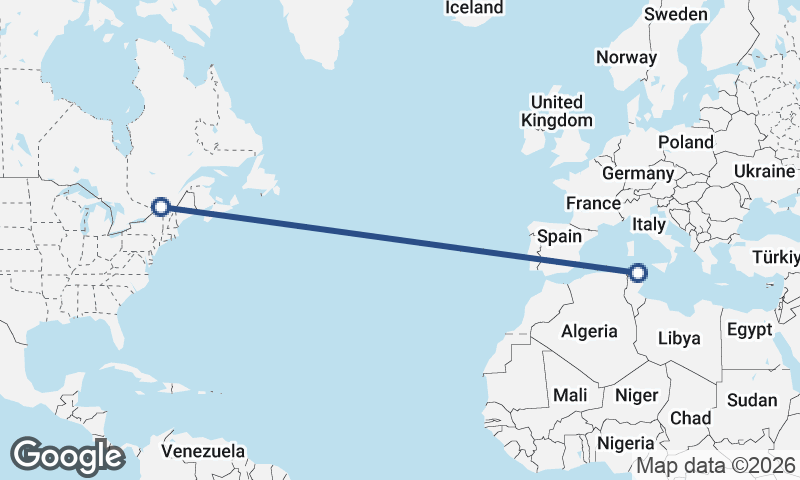 Tunis to Montréal