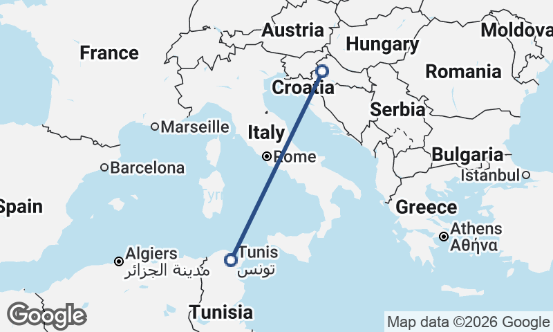 Tunis to Zagreb