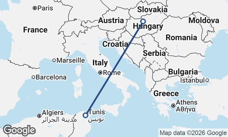 Tunis to Budapest