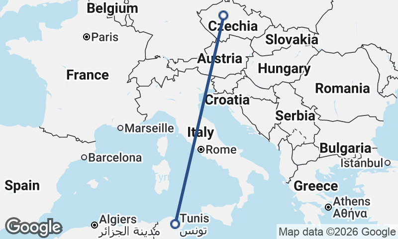 Tunis to Prague