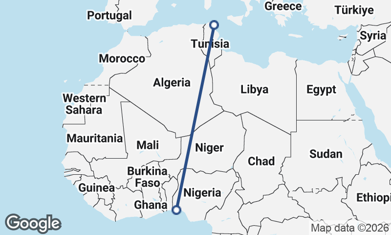 Tunis to Lagos