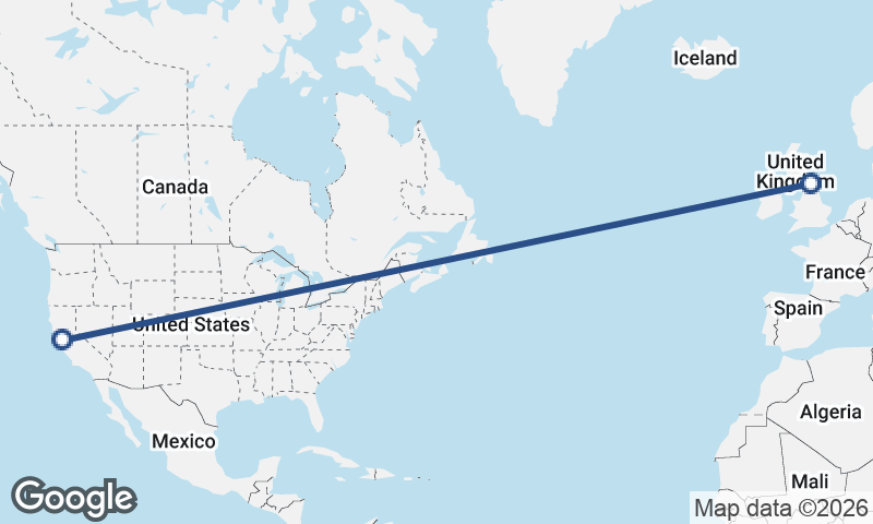 Oakland to Newcastle upon Tyne