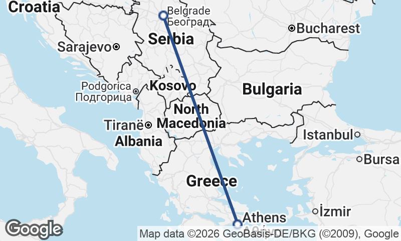 Athens to Belgrade