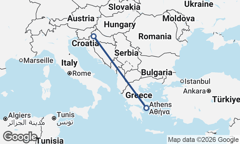 Athens to Zagreb