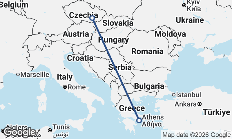 Athens to Brno
