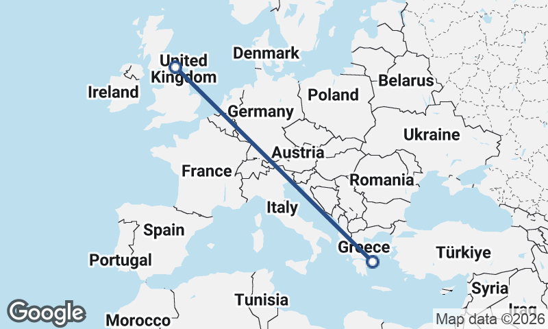 Athens to Newcastle upon Tyne