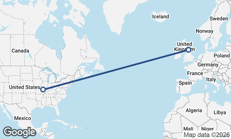 St. Louis to Newcastle upon Tyne