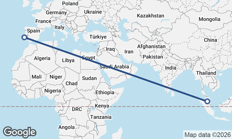 Lisbon to Kuala Lumpur