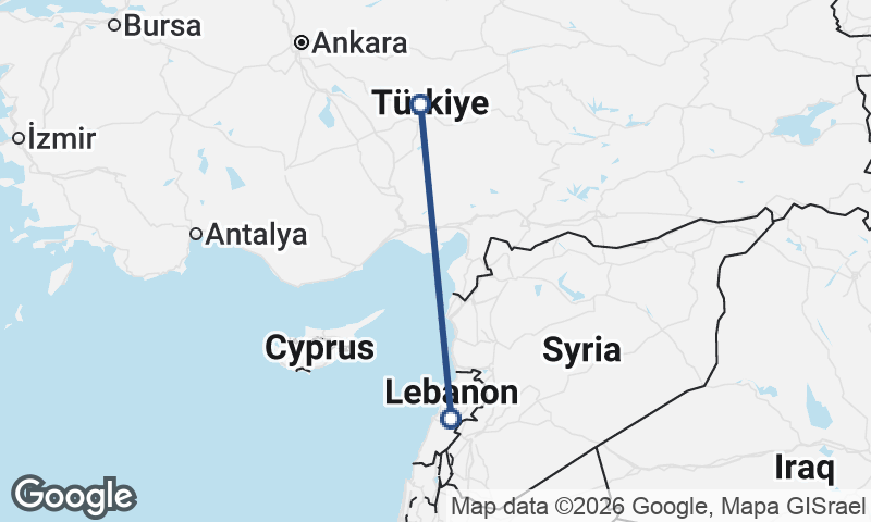 Turkey to Lebanon