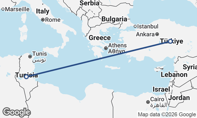 Turkey to Tunisia