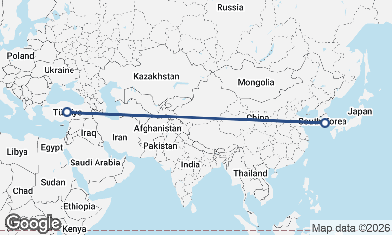 Turkey to South Korea