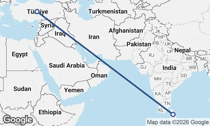 Turkey to Sri Lanka