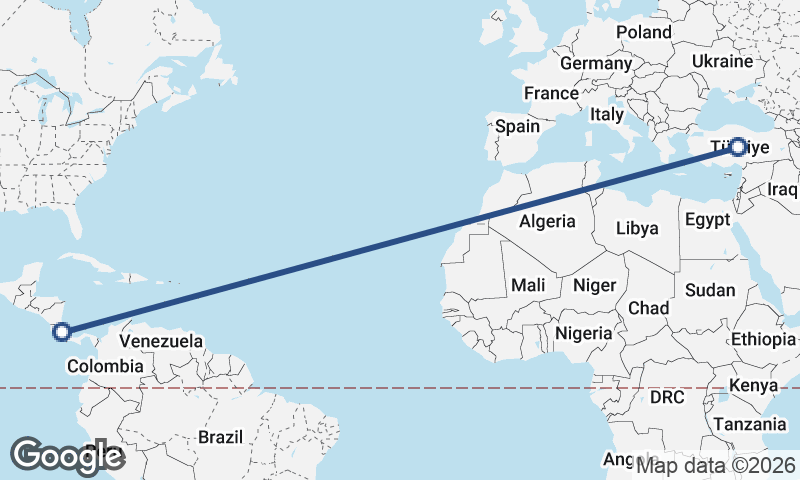 Turkey to Costa Rica