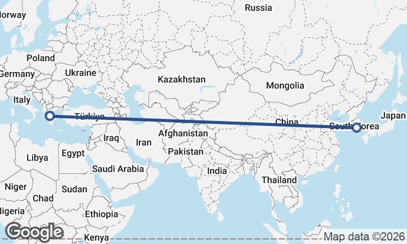 Greece to South Korea