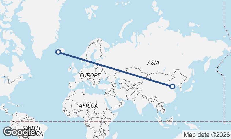 Tianjin to Reykjavík