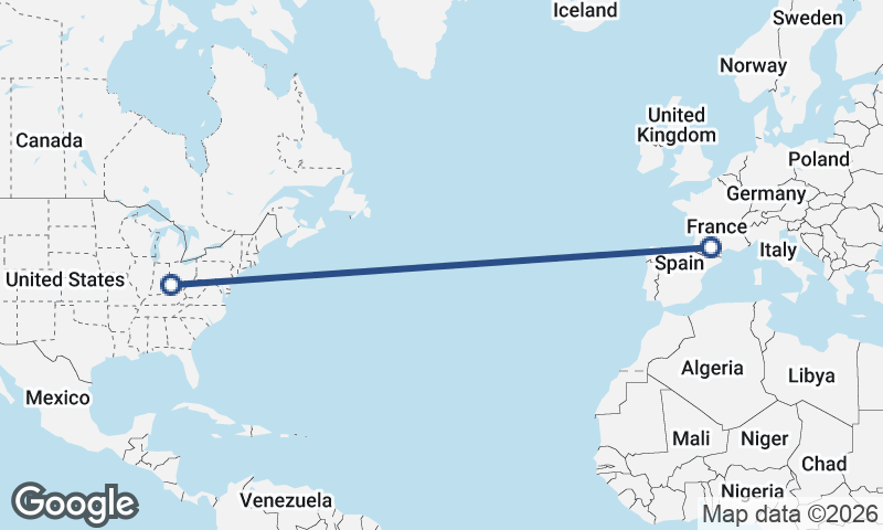 Cincinnati to Toulouse