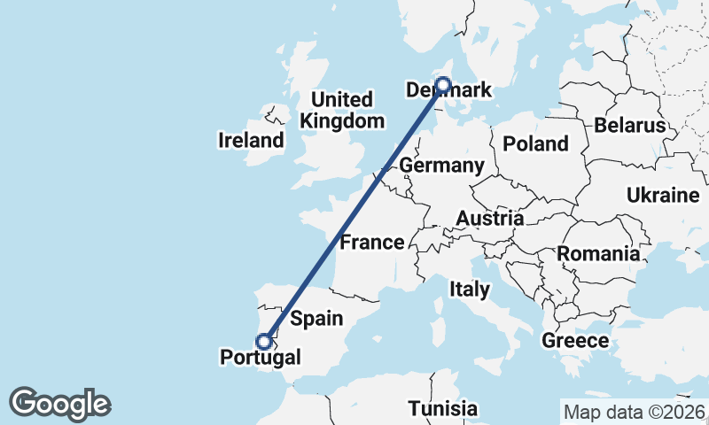 Portugal to Denmark