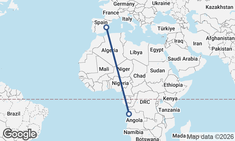 Valencia to Luanda