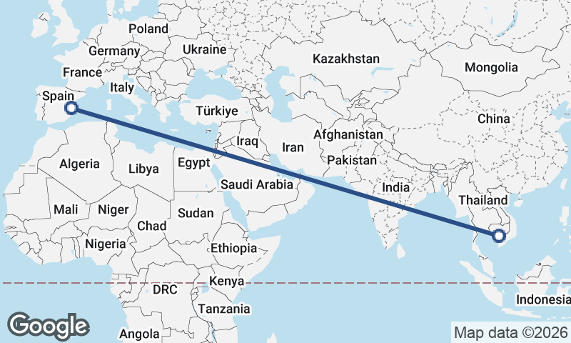 Valencia to Phnom Penh