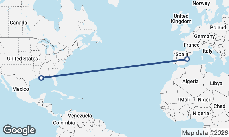 Valencia to New Orleans