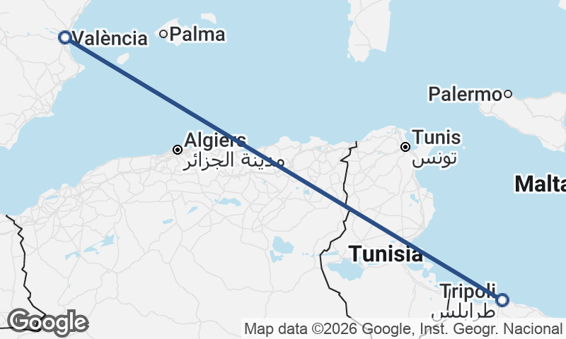 Valencia to Tripoli
