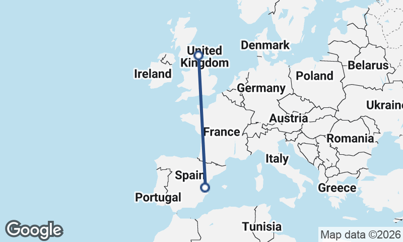 Valencia to Newcastle upon Tyne