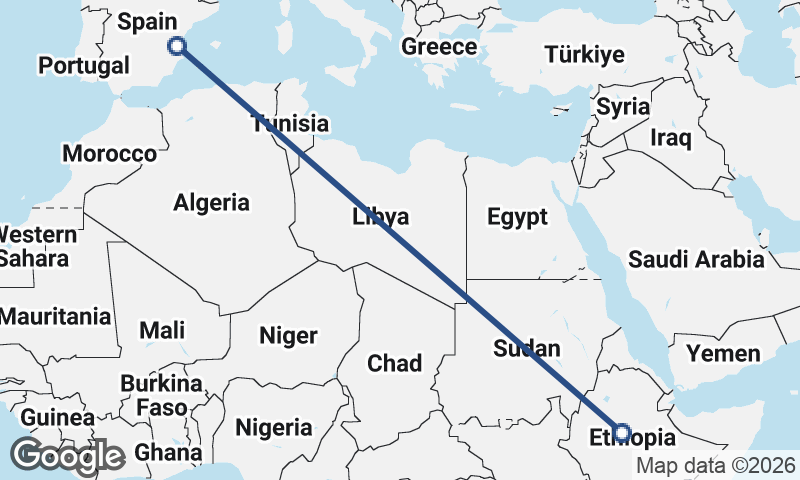 Valencia to Addis Ababa