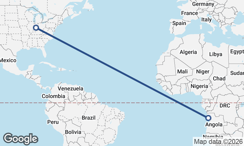 Indianapolis to Luanda