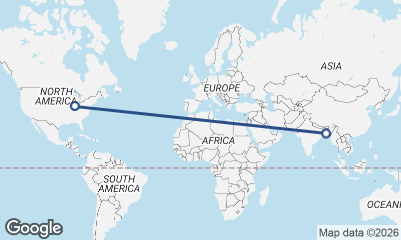 Indianapolis to Dhaka