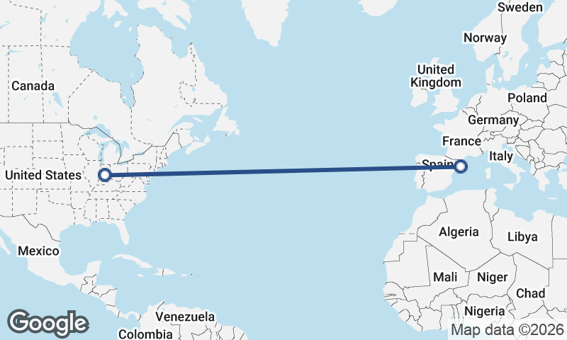 Indianapolis to Barcelona