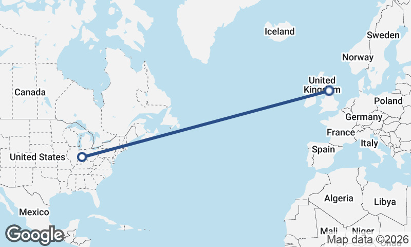 Indianapolis to Newcastle upon Tyne