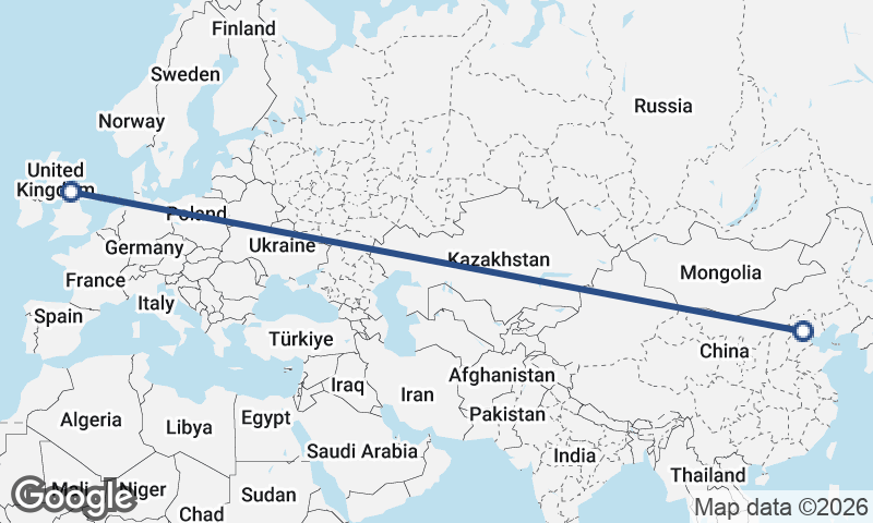 Beijing to Newcastle upon Tyne