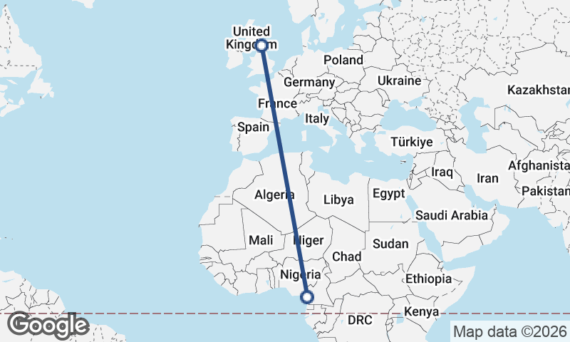 Douala to Newcastle upon Tyne