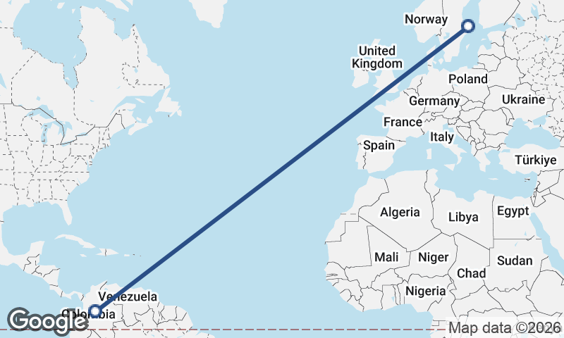 Colombia to Sweden