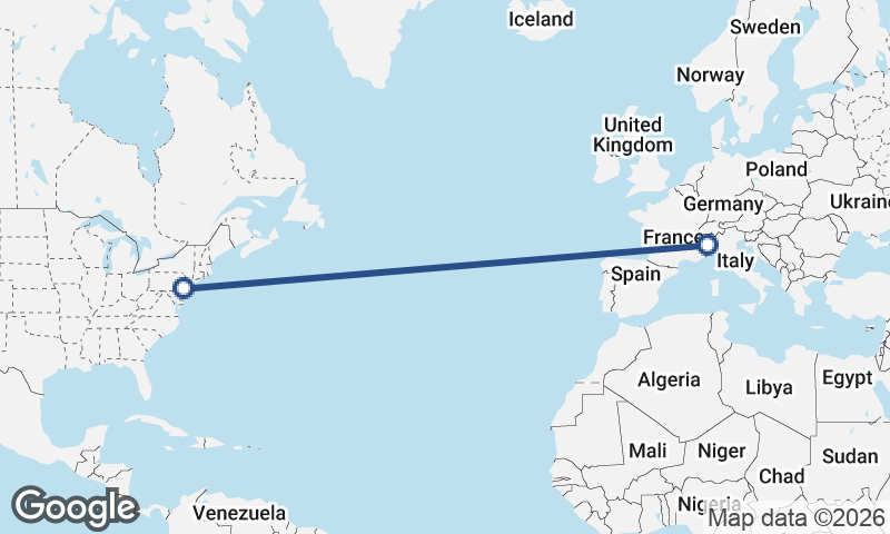 Philadelphia to Turin