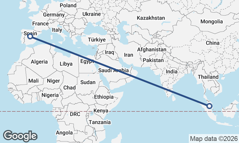 Madrid to Kuala Lumpur