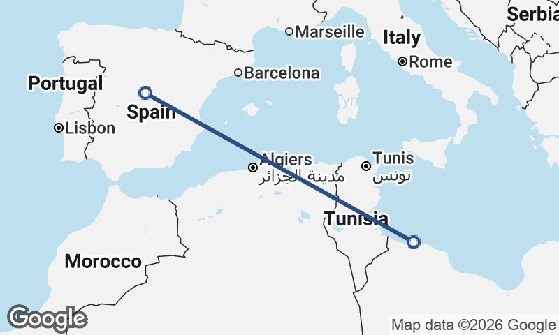 Madrid to Tripoli