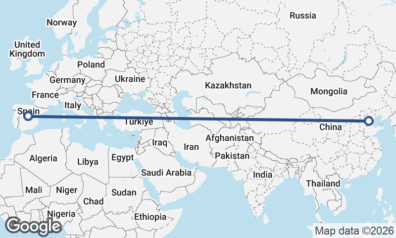 Madrid to Tianjin