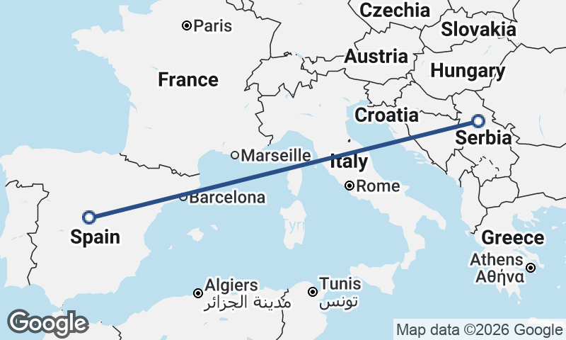 Madrid to Belgrade