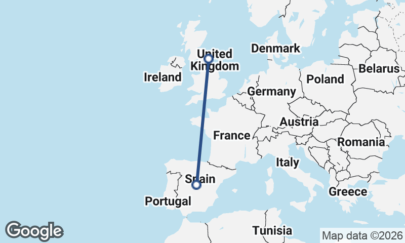 Madrid to Newcastle upon Tyne
