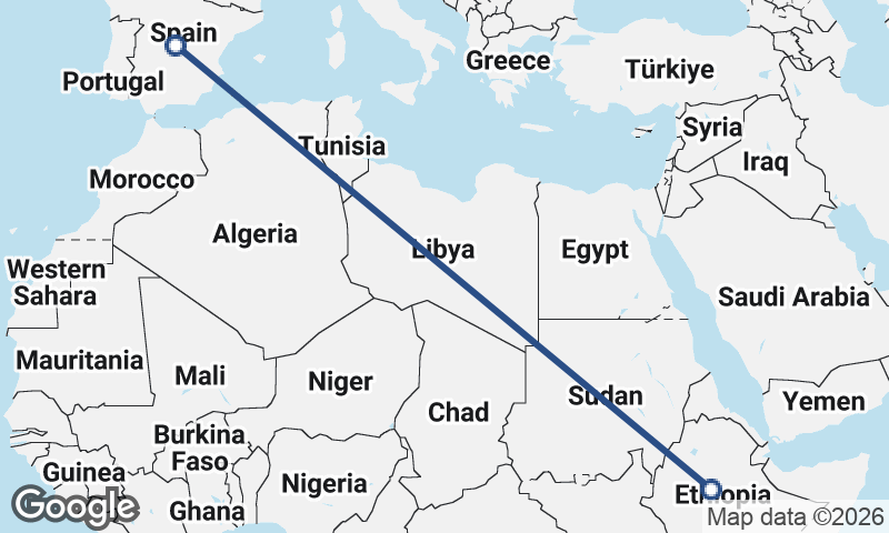 Madrid to Addis Ababa