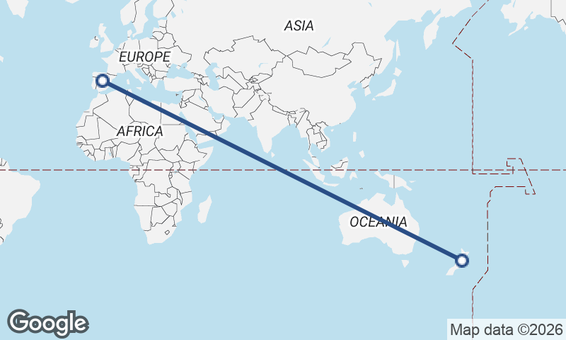 Spain to New Zealand