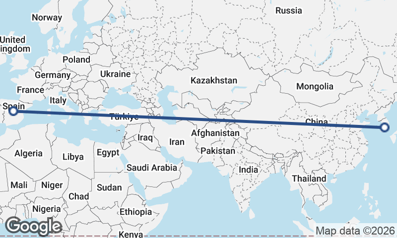 Spain to South Korea
