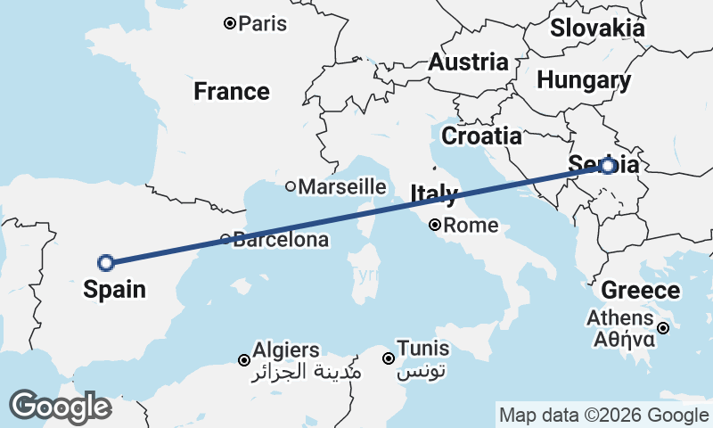 Spain to Serbia