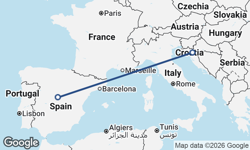 Spain to Croatia