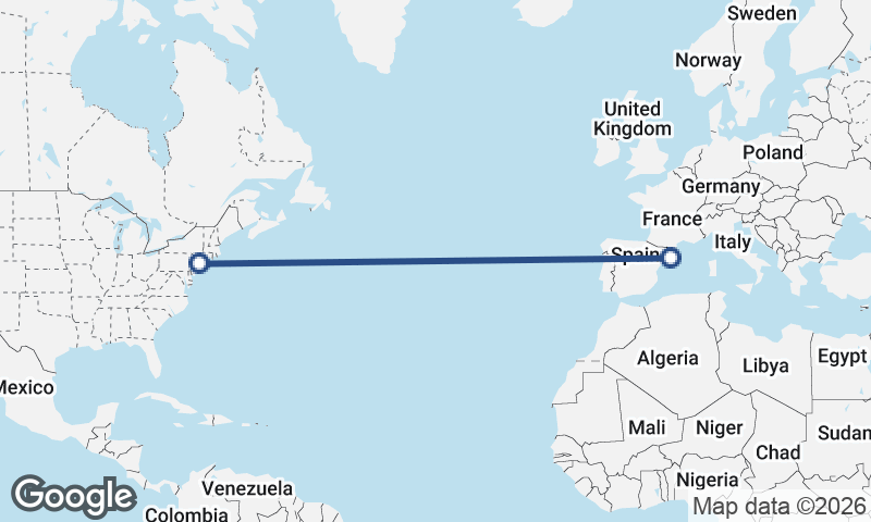 New York to Barcelona