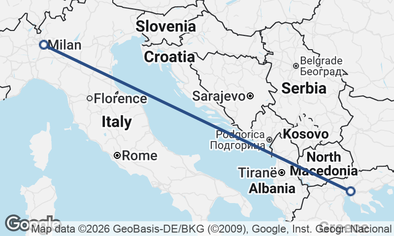 Thessaloníki to Milan