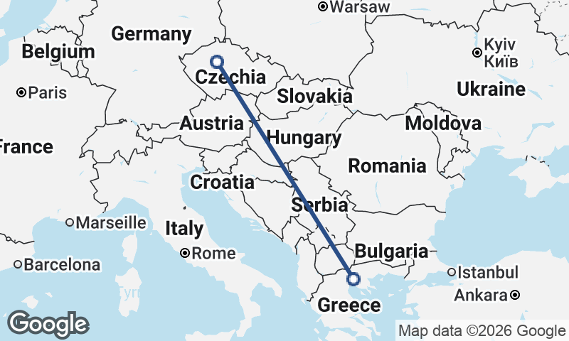 Thessaloníki to Prague